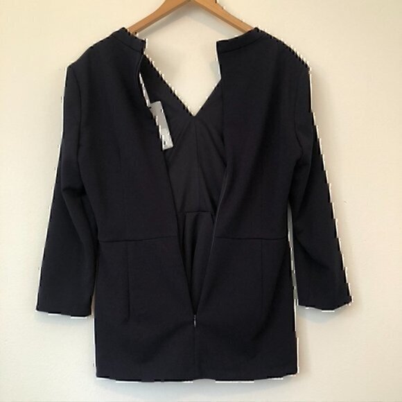 NEW NWT PRESTON YORK Solid Navy Blue Bow 3/4 Sleeve Polyester Blouse Top Small - Picture 9 of 9